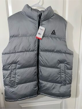 Reebok Silver Quilted Puffer Vest with Black Logo